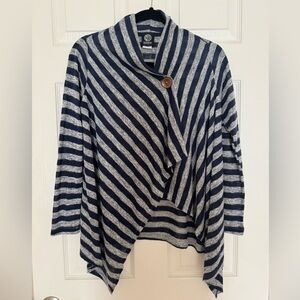Bobeau Navy and Gray Striped Cardigan